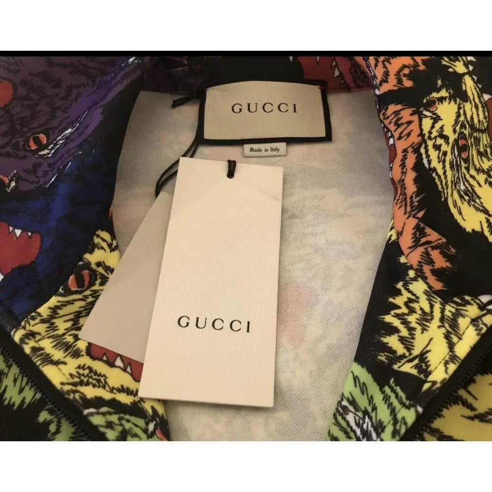 NWT Gucci Rainbow Panther Face Technical Web Striped Jersey Jacket 48/M $2480.00